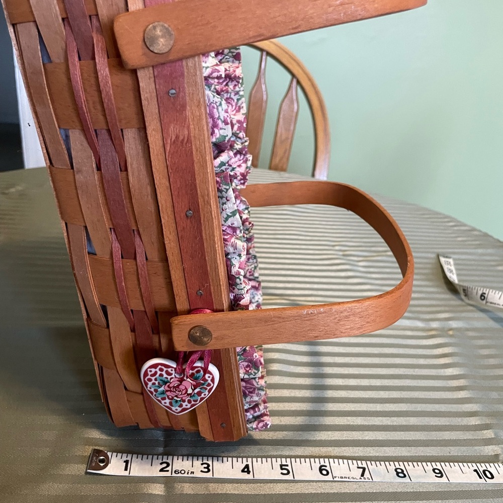 Longaberger Wood Basket with Pink Floral Fabric Liner - Picture 14 of 14